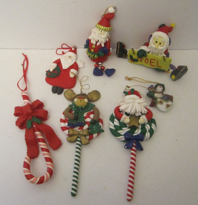 Lot Of 7 Whimsical Vintage Santa Snowman Clay Dough Christmas Ornaments