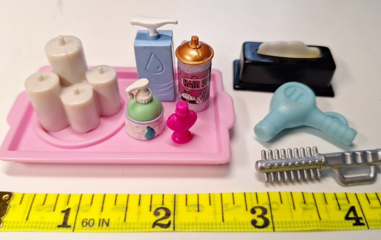 barbie doll house accessories lot BATHROOM BEDROOM vanity lotion soap