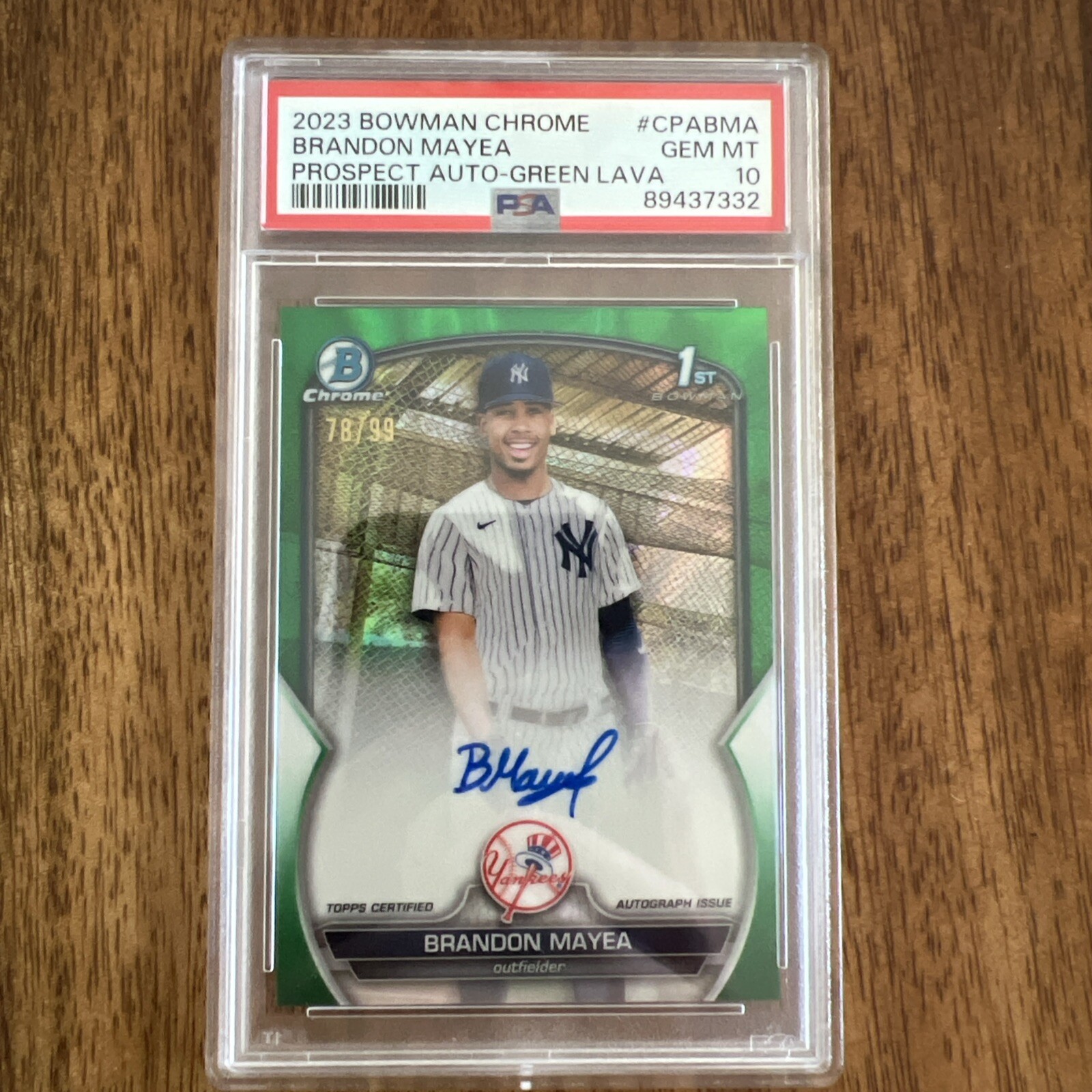 PSA 10 Brandon Mayea 2023 Bowman 1st Chrome Auto Green Lava /99 Gem Mint