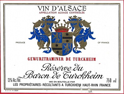 AL27 label label ALSACE GEWURZTRAMINER DE TURCHHEIM, BARON de THURCKHEIM