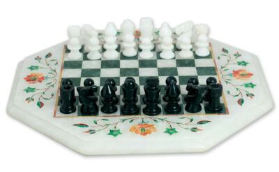12'' Marble Chess Table Top Semi Precious stones inlay Handicraft work