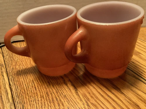 Vintage Orange Stackable Fire King Anchor Hocking Set Of 2 Orange Coffee Cups