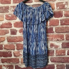 Anthropologie Dress Womens Small Blue White Boho Abstract Off Shoulder Pullover