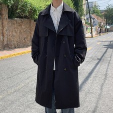 Herren Lang Trenchcoat Jacke Doppelreihig Mit Gürtel Knopf Windschutz