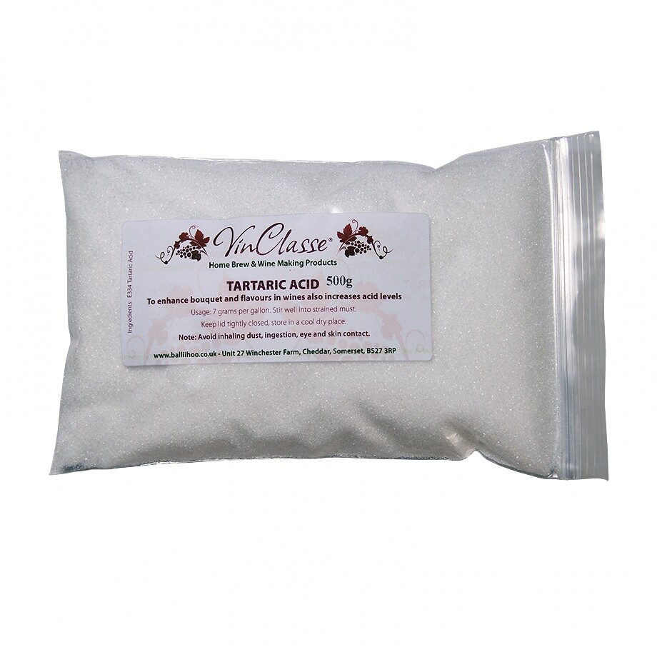 Tartaric Acid Food Grade - Winemaking Cider Homebrew Cordial - Vinclasse - 500g