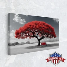 Sanctuary in Scarlet Canvas Print for Home Decor, Tree Of Life Wall Decor Poster