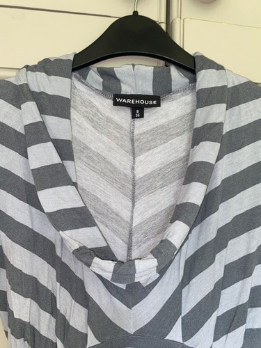 WAREHOUSE Low Scoop Neck Size 8 Dress Slouchy Cowl Striped Casual - Picture 5 of 8
