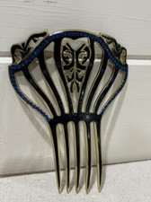 Vintage Early Art Deco Fan Hair Comb Amber Blue Rhinestones Large 5"W x 6  L