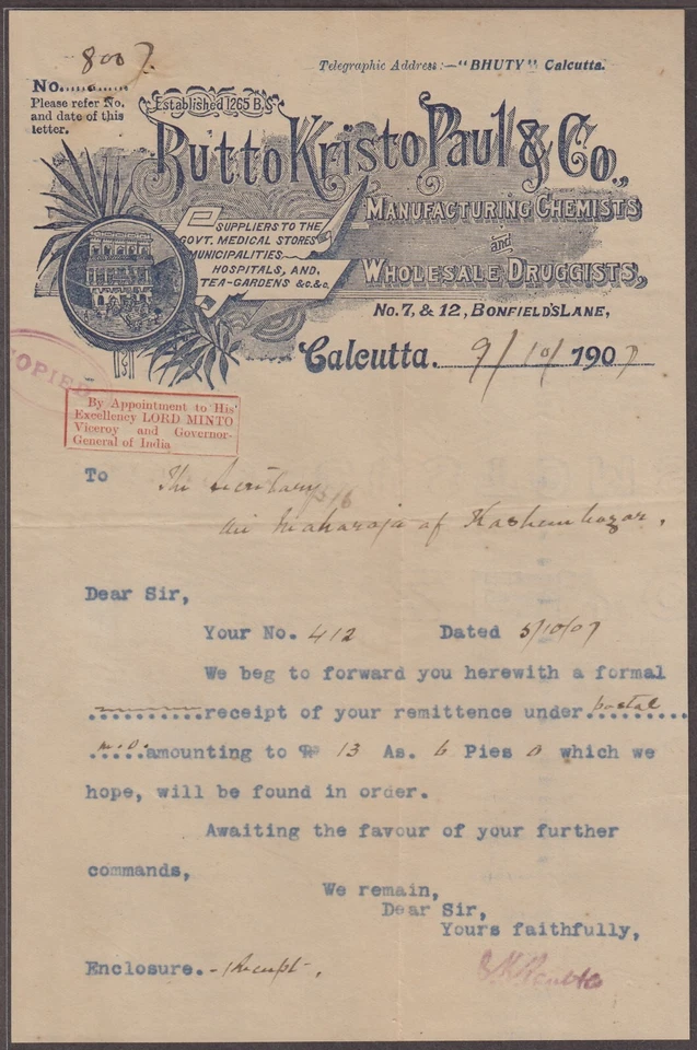 India Ed VIl Cubierta con Añadir Comercial Impreso de "Edward Tonic, Anti-Malarial". Foto 4 de 4