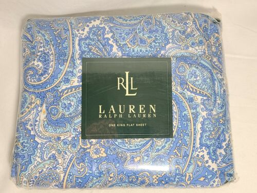 RALPH LAUREN King Sz FLAT Sheet Periwinkle Paisley Bed Mattress USA. Fast 🚢.  - Picture 1 of 4