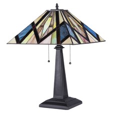 Tiffany Style Zig Zag Pattern Stained Glass 2 Light Mission Table Lamp 16" Shade
