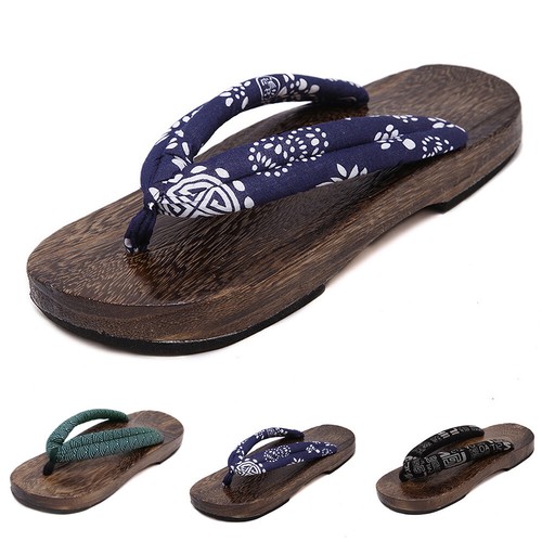 Hombres Informales Japoneses Geta Zuecos Chanclas Sandalias de Madera Pantuflas UU. 9-12 | eBay