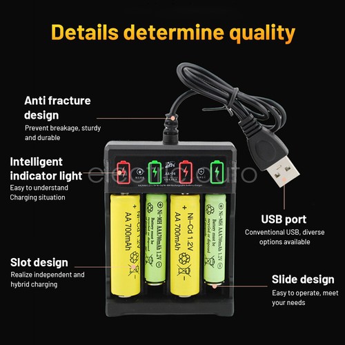 USB Battery Charger with Indicator 4 Slots for NiMH AAA/AA Rechargeable Battery - Afbeelding 5 van 13