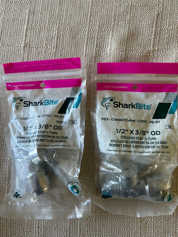 2 items! Sharkbite 1/2"×3/8" OD Straight Stop 1/4 Turn #818041- NEW