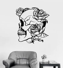 Vinyl Wall Decal Skull Roses Gothic Style Flowers Horror Stickers (977ig)