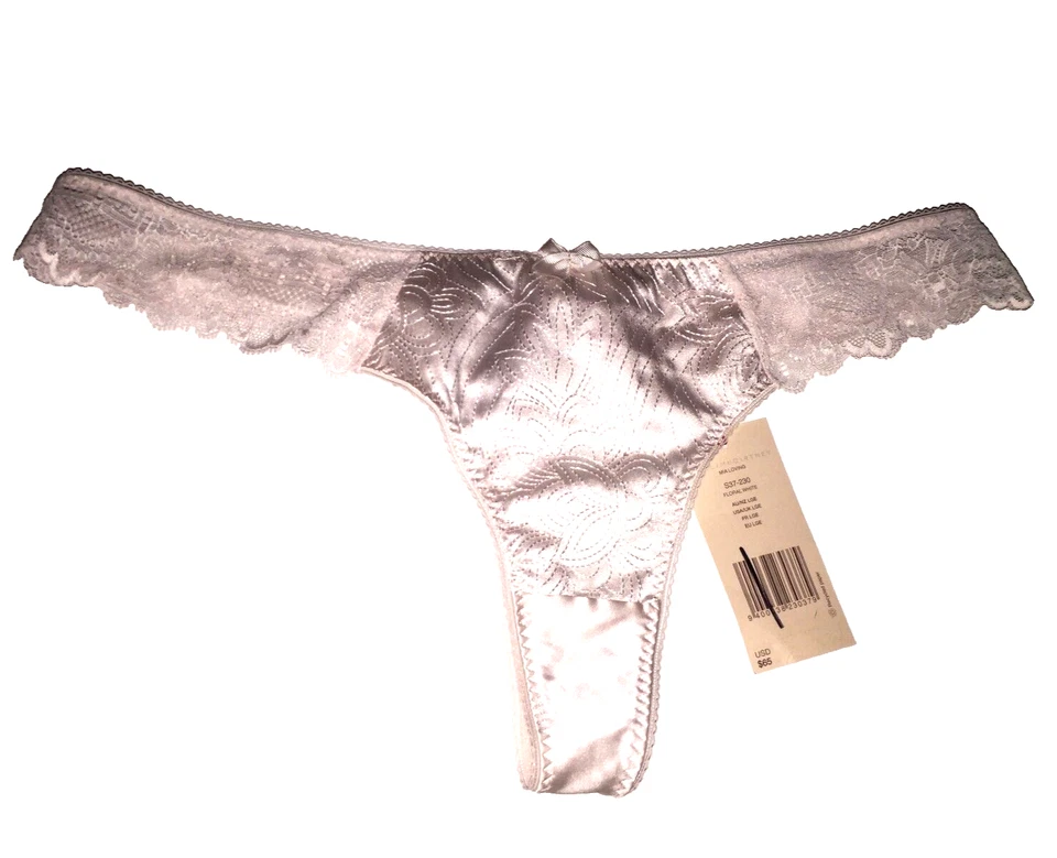 ✨Stella McCartney Tanga Panty MIA LOVE Floral Blanco Arena Crema Seda Encaje L $99 Foto 2 de 4
