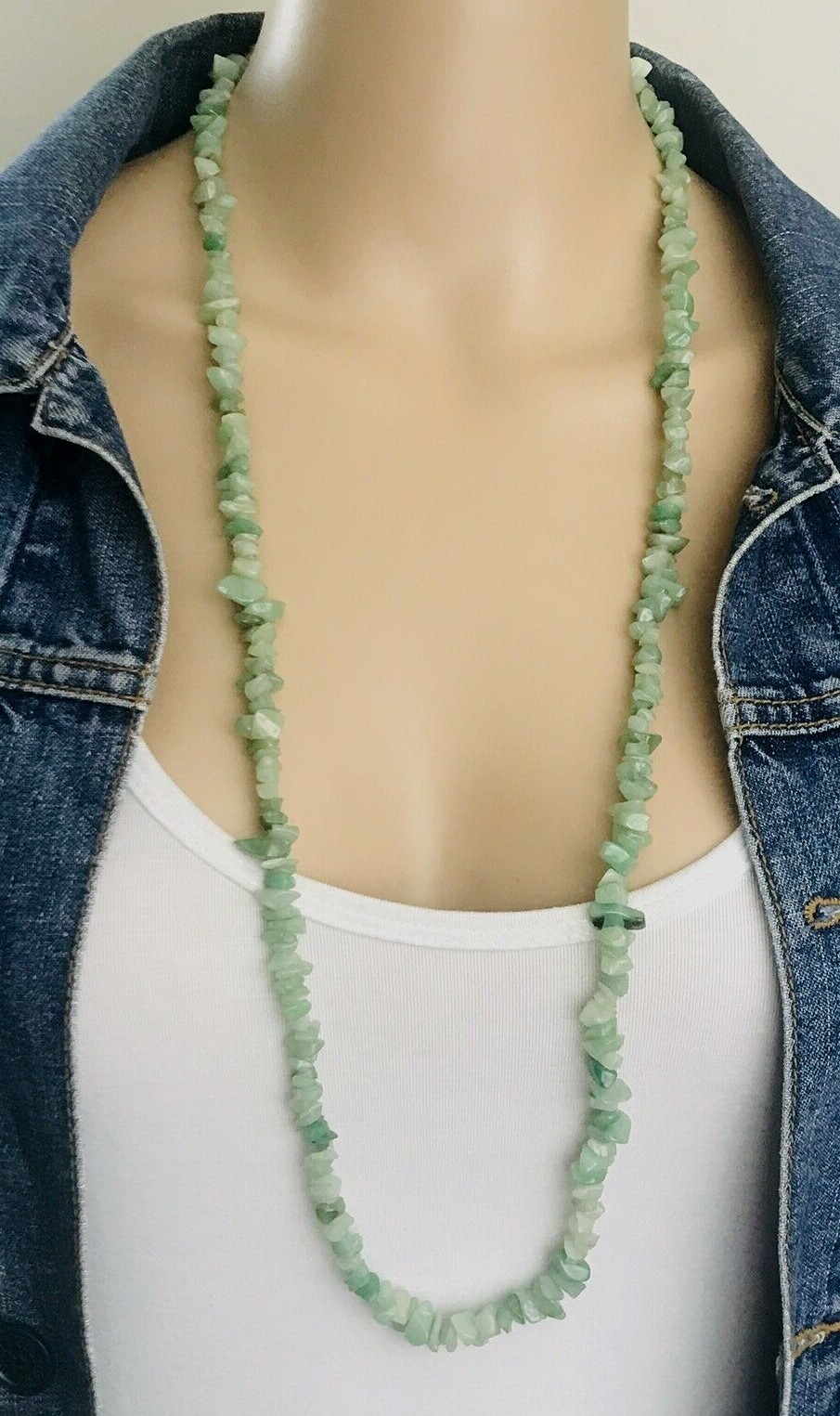 Green Jadeite Jade Chip Infinite Strand Necklace Gem