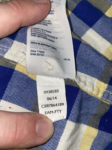 Camicia Tommy Hilfiger uomo XL blu giallo a quadri con bottoni manica lunga vestibilità personalizzata - Foto 9 di 11