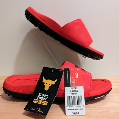 NWT Under Armour Project Rock Men's Sideline Slides Size Red/Black  Sandals
