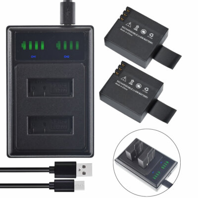 2X 900mAh Li-ion Battery + charger  For Sports Camera SJ6000 SJ4000 SJ7000 M10