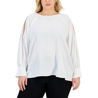 Calvin Klein Womens Textured  Blouse Shirt Plus BHFO 9351