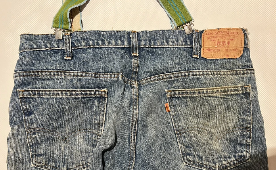 Jeans Levis 519 SF 207 38 30 lengüeta naranja EE. UU. + tirantes metálicos vintage de colección Foto 3 de 4