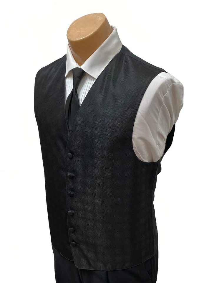 Men's Perry Ellis Black Tuxedo Vest with Matching Long Tie Extra Large XL - Image 2 of 4