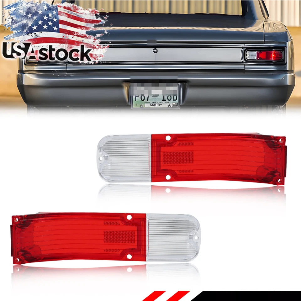 2X Red & ClearTail Light Lens Backup Lamp Lens For 1966 Chevy Chevelle & Malibu - Image 1 of 4