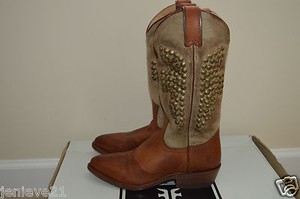 NEW FRYE BILLY BOOTS Shoes Pull-on Cowboy $348 Hammered Stud Cognac 77689 Brown | eBay
