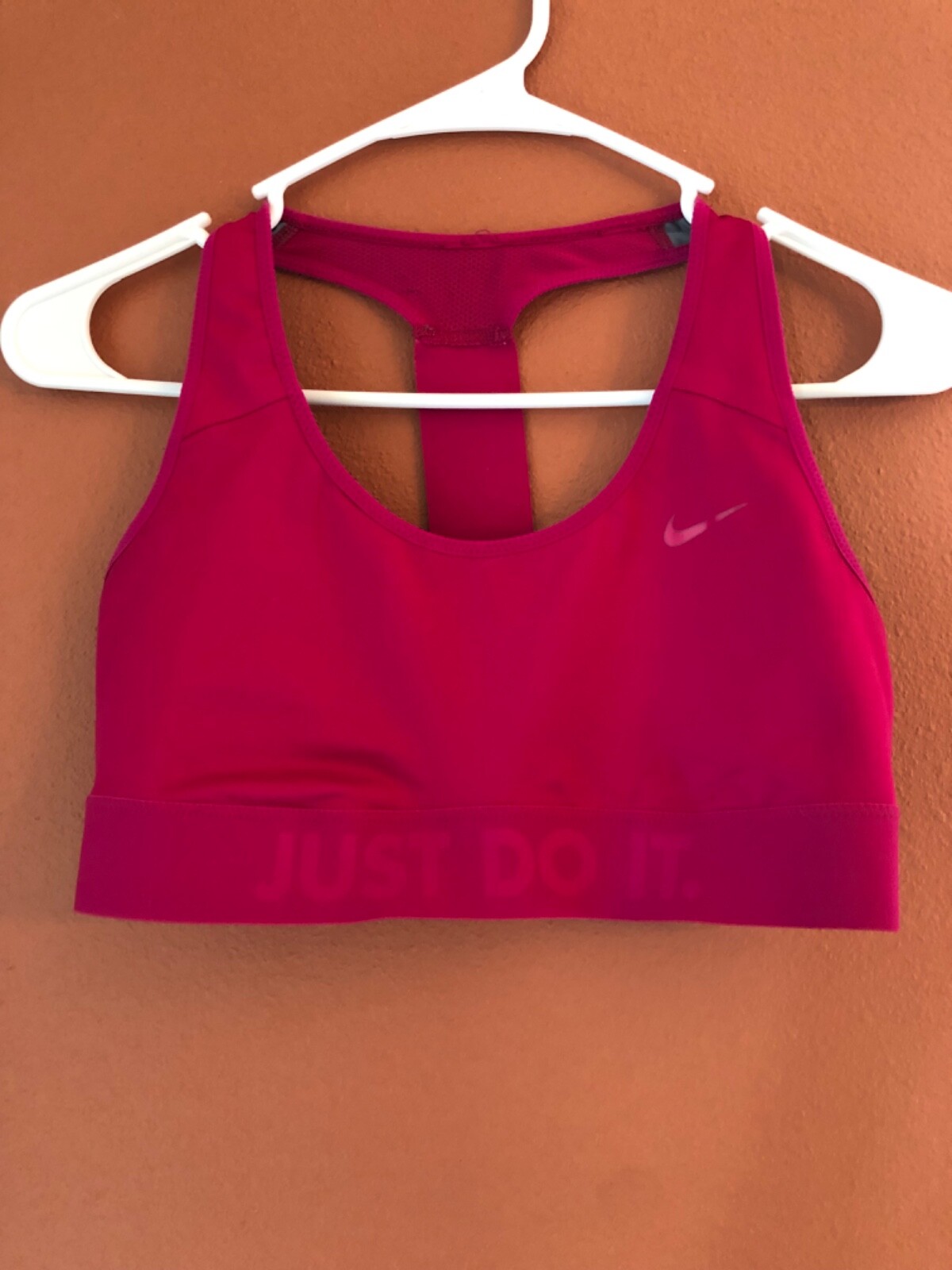 Nike sports bra top dri fit medium pink just do it logo exercise-image