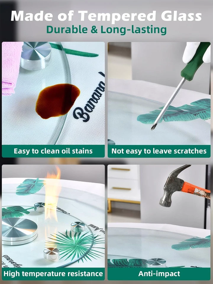 30.7 Inch Lazy Susan for Table Top Tempered Glass Rotating Serving Tray for Dini - Image 3 of 4