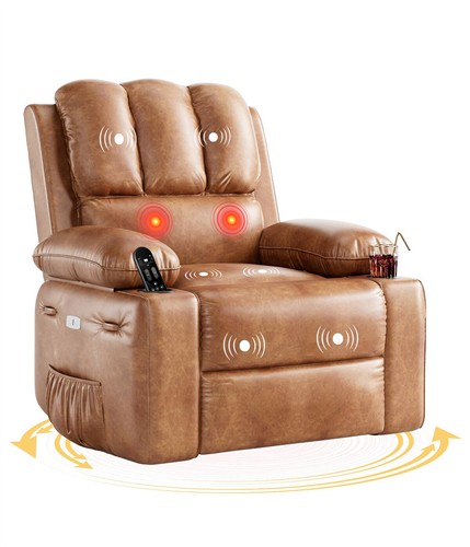🎱Oversized Wide Power Recliner Chair 360° Rocker Swivel Recliner for Adults PU - Picture 2 of 11
