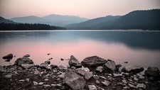 Landscape nature mountains lake rocks beach silhouette Custom Gaming Mat Desk