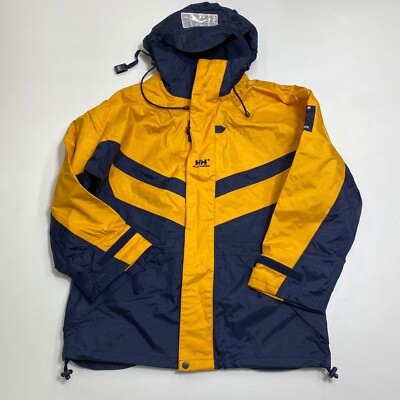 Vintage Helly Hansen Match Race Sailing Jacket Mens S Yellow Blue Hooded Lined