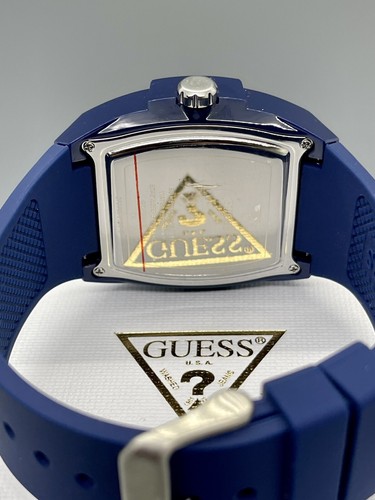 Neu Guess 43mm Phoenix Blue Tonneau Case Dial R Gold Chrono Silicone Strap Watch - Bild 12 von 12