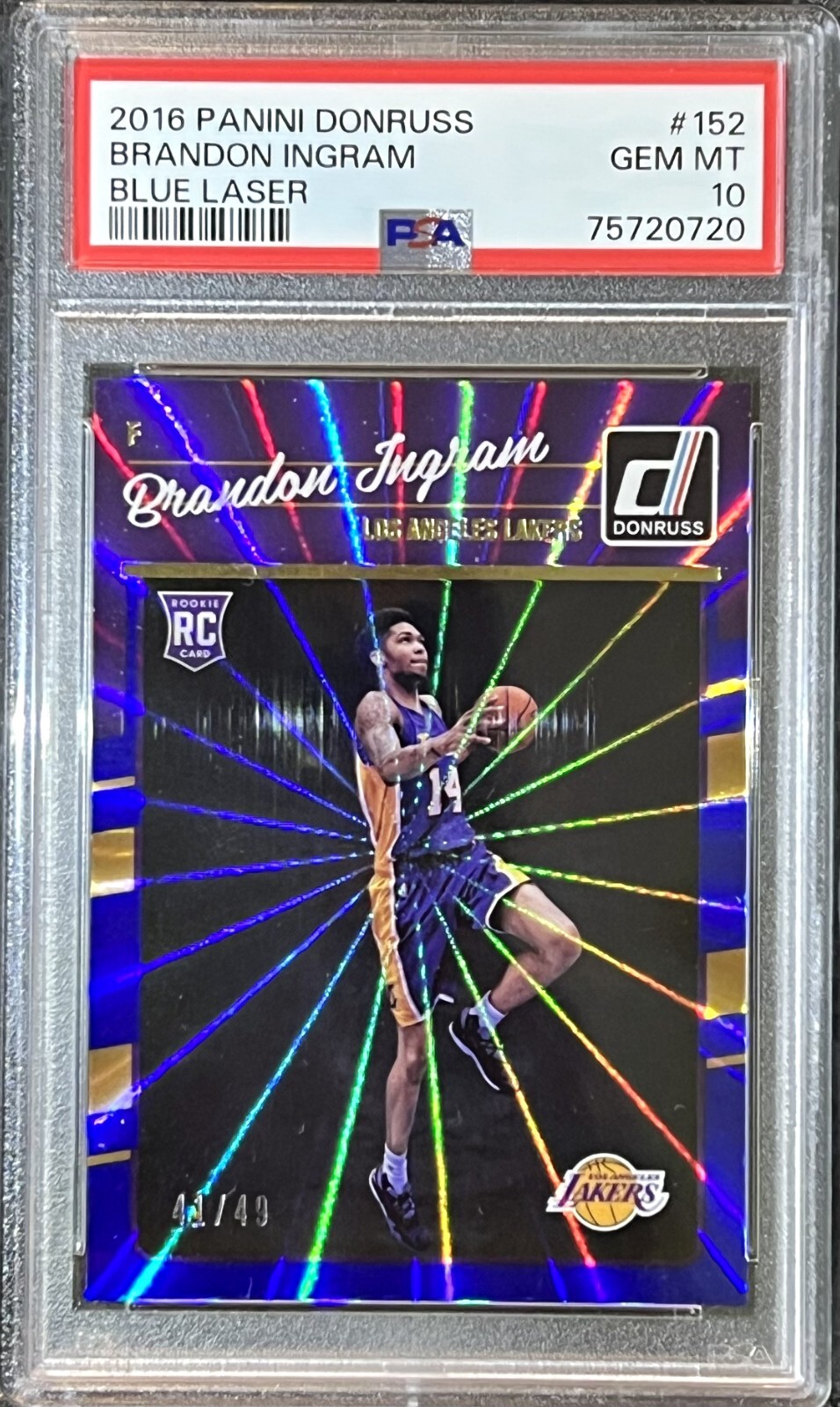 2016-17 Panini Donruss Blue Laser /49 Brandon Ingram Rookie RC #152 PSA 10 Pels