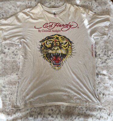 Ed Hardy Classic Tiger T Shirt Men Size XXLarge White