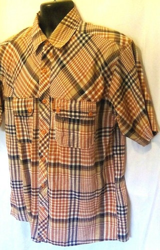 Evolution Mens Shirt Sz L Burnt Orange Multicolor Check S/S Button Front Pockets - Picture 3 of 7