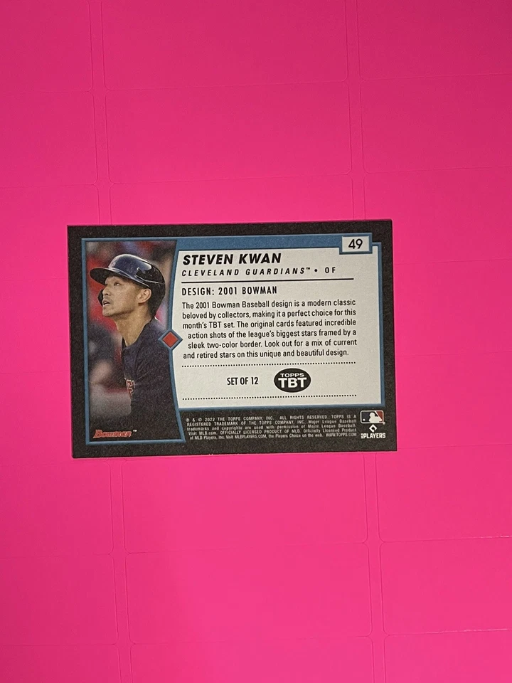 Steven Kwan RC SP 2022 Throwback TBT Card Topps Baseball Rookie Card 49 SP /5275 - Image 2 of 4
