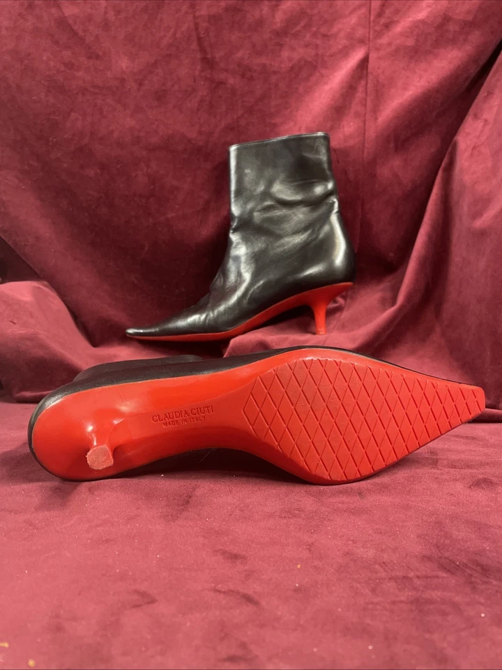 Botín De Colección Cuero Negro Mujer Claudia Ciuti Italia Bota Mod Suela Roja Puntiaguda Foto 3 de 4