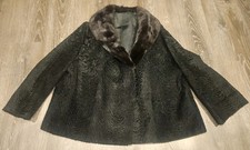 Vintage Persian Lamb Fur Coat w/ Mink Collar   Union Made   1950s  60s