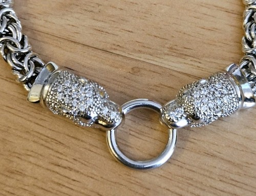 2 Lion Heads Italian Jewelry Bracelet 925 With Rhinestone Heads - Picture 4 of 5