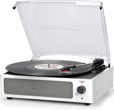 Vinyl Record Player with Speaker - Vintage Style 3-Speed Belt-Driven Turntable