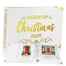 Christmas Greeting Card Storage Holiday Post Card Album Holder Leather 
