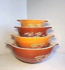 (Lot of 4) Vintage Pyrex Autumn Harvest Wheat Mixing Bowls #441 442 443 444