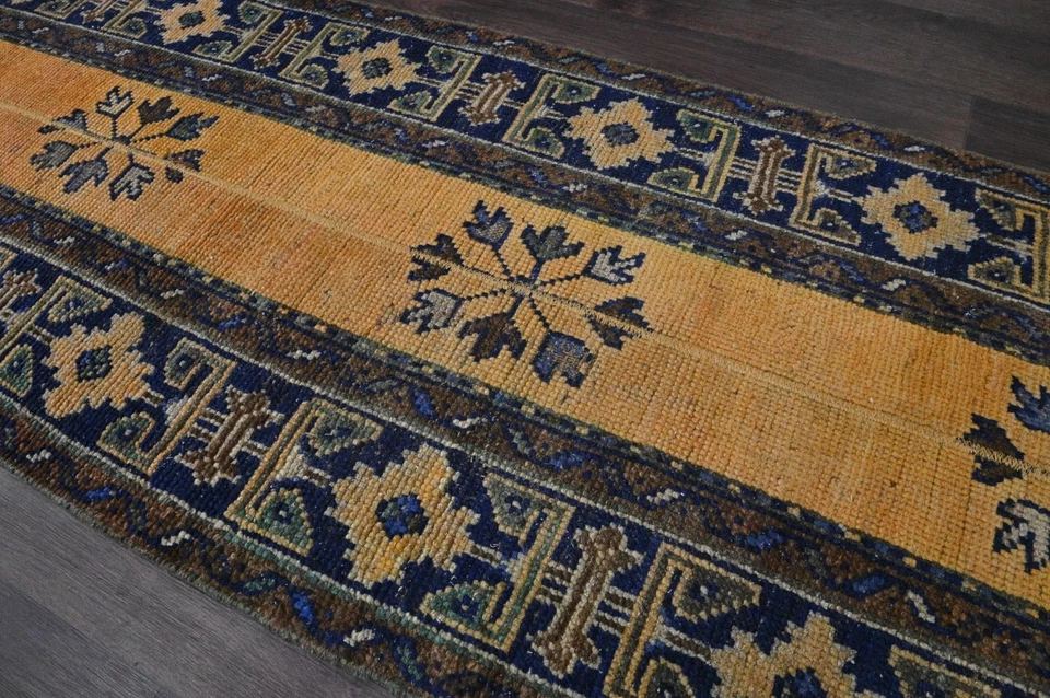 Vintage Turkish Runner Rug 3x10ft ORANGE Handmade Anatolian Oushak Hallway Wool - Image 3 of 4