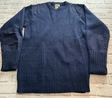 LL Bean Mens Commando Sweater Medium Navy Blue Crewneck 100 Merino Lambs Wool