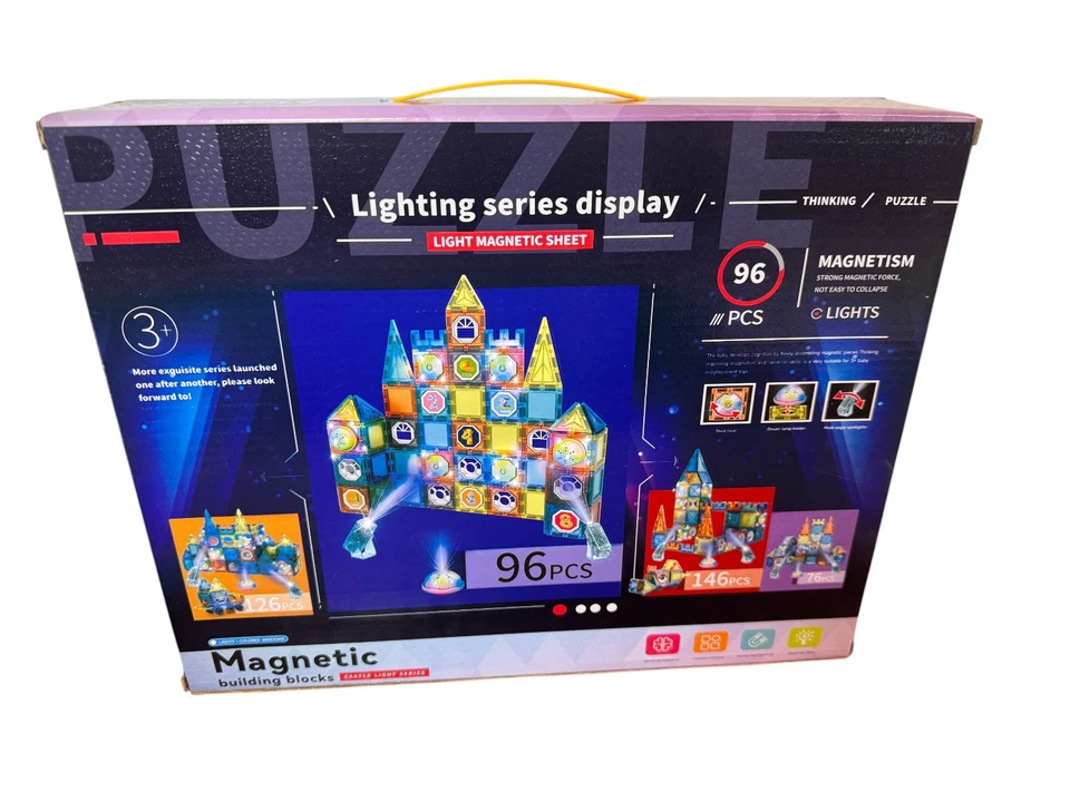 Bloques de construcción magnéticos Castillo Juego de luces 96 piezas | TEM Juguete Luces Azulejos para niños Foto 2 de 4