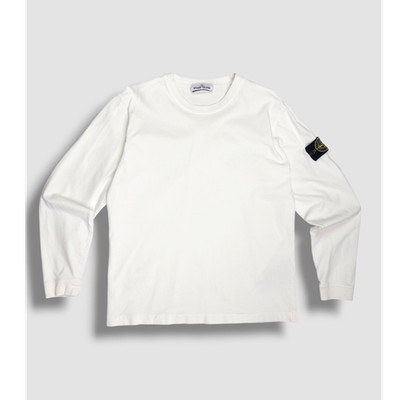 Stone Island Mens Long Sleeve T-Shirt Crew Neck Logo White Plain Size M