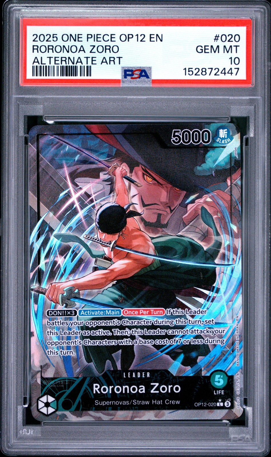 2025 One Piece Op12 Legacy Of The Master #020 Roronoa Zoro Alternate Art PSA 10 view 1